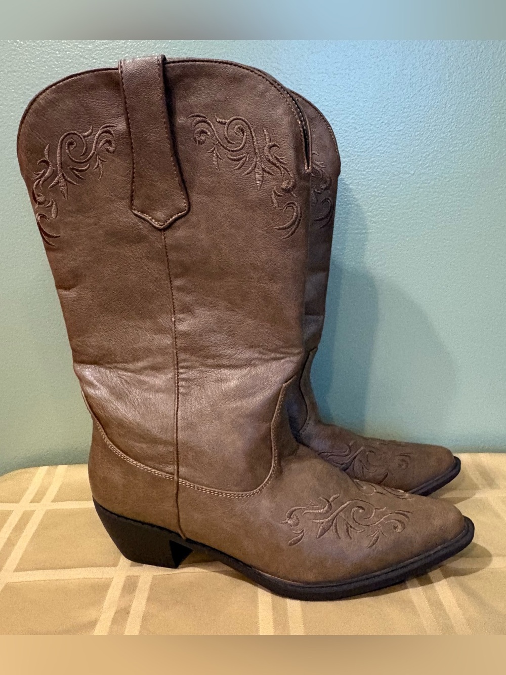 Roper Brooklyn Round Toe Western Boots women’s size 10 scroll detail brown